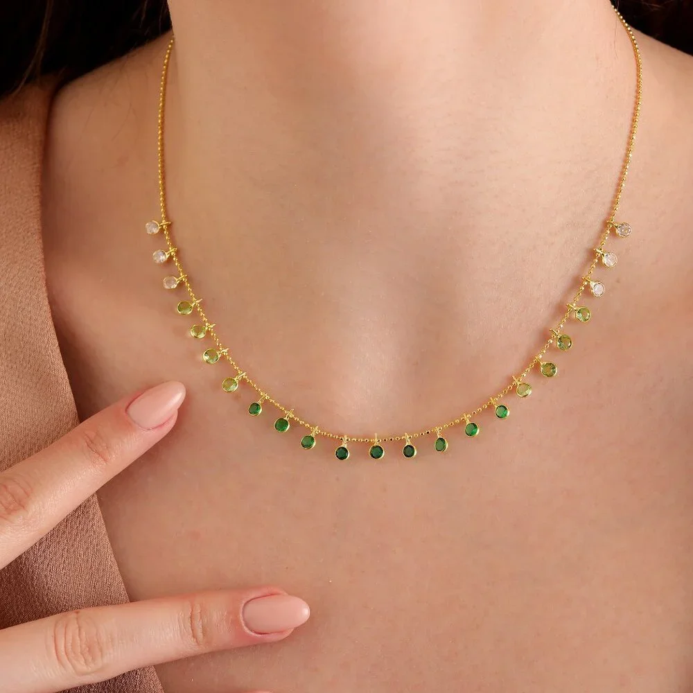 Handmade Personalize Gradient Green Gemstone Choker Necklace,925K silver - Picture 1 of 5